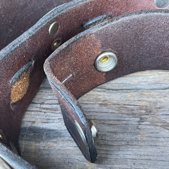 Vintage Biker Motorcycle Belt Leather Strap Black /  Brown with Rings & Rivets - Picture 6 of 14